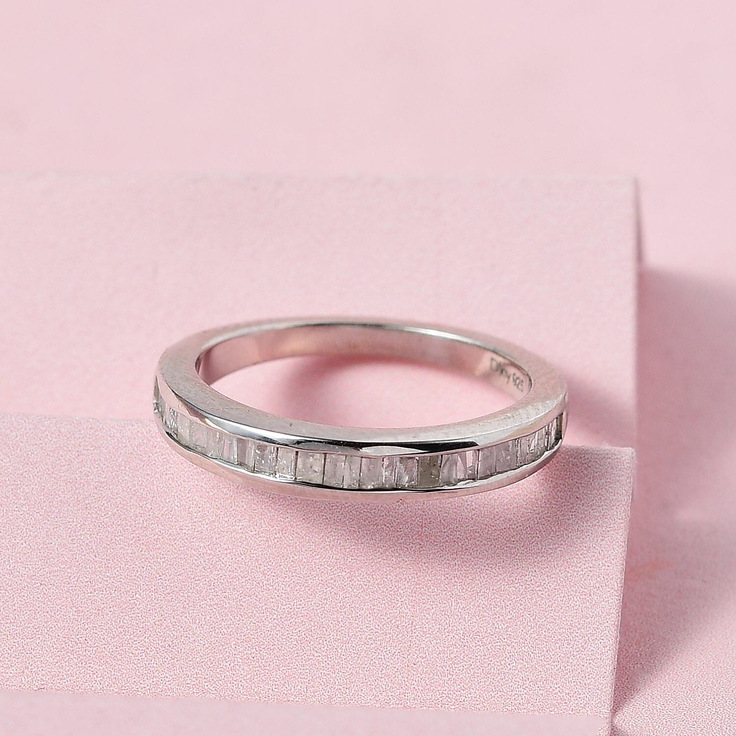 Diamond Half Eternity Band Ring in Platinum Over Sterling Silver (Size 10.0) 0.33 ctw