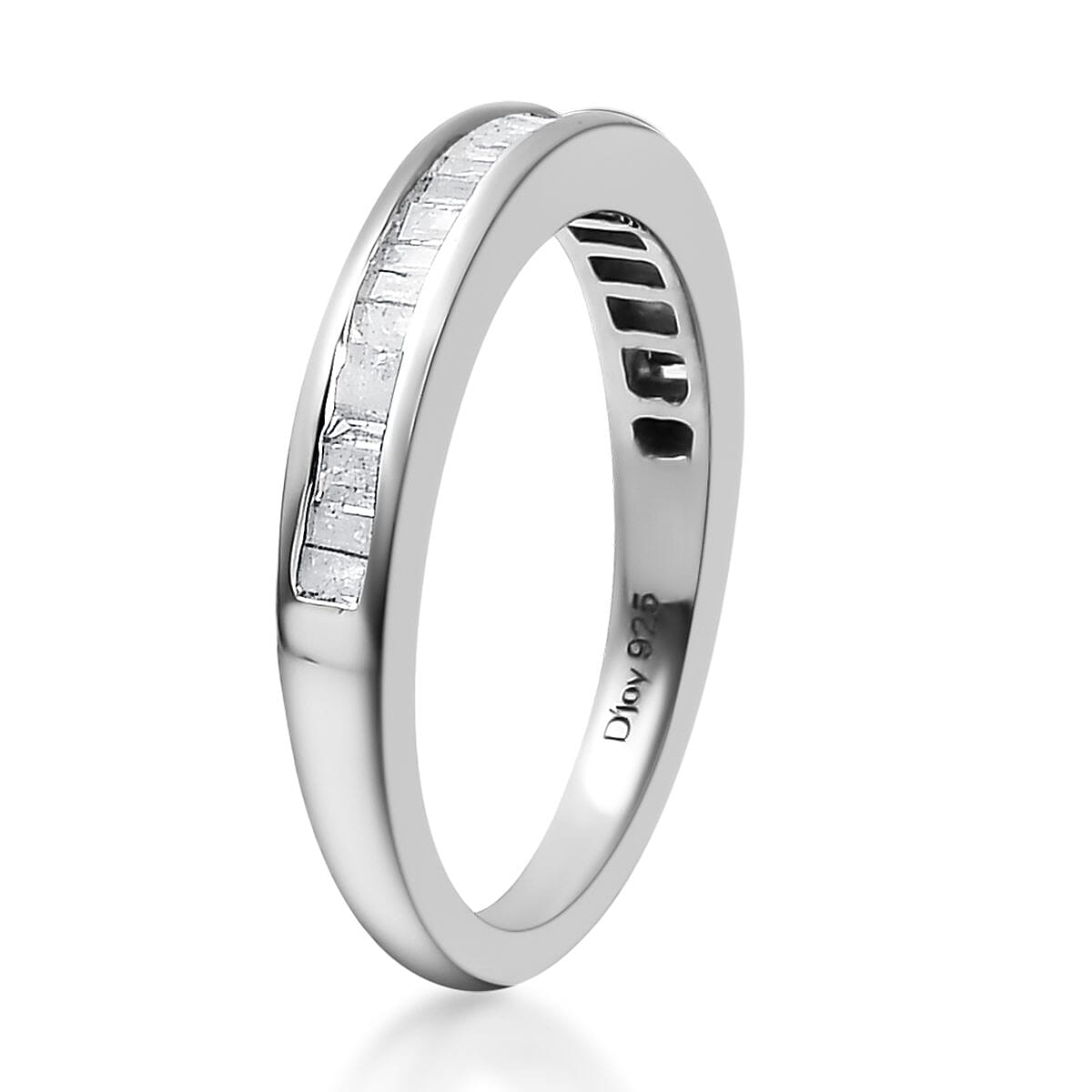 Diamond Half Eternity Band Ring in Platinum Over Sterling Silver (Size 10.0) 0.33 ctw
