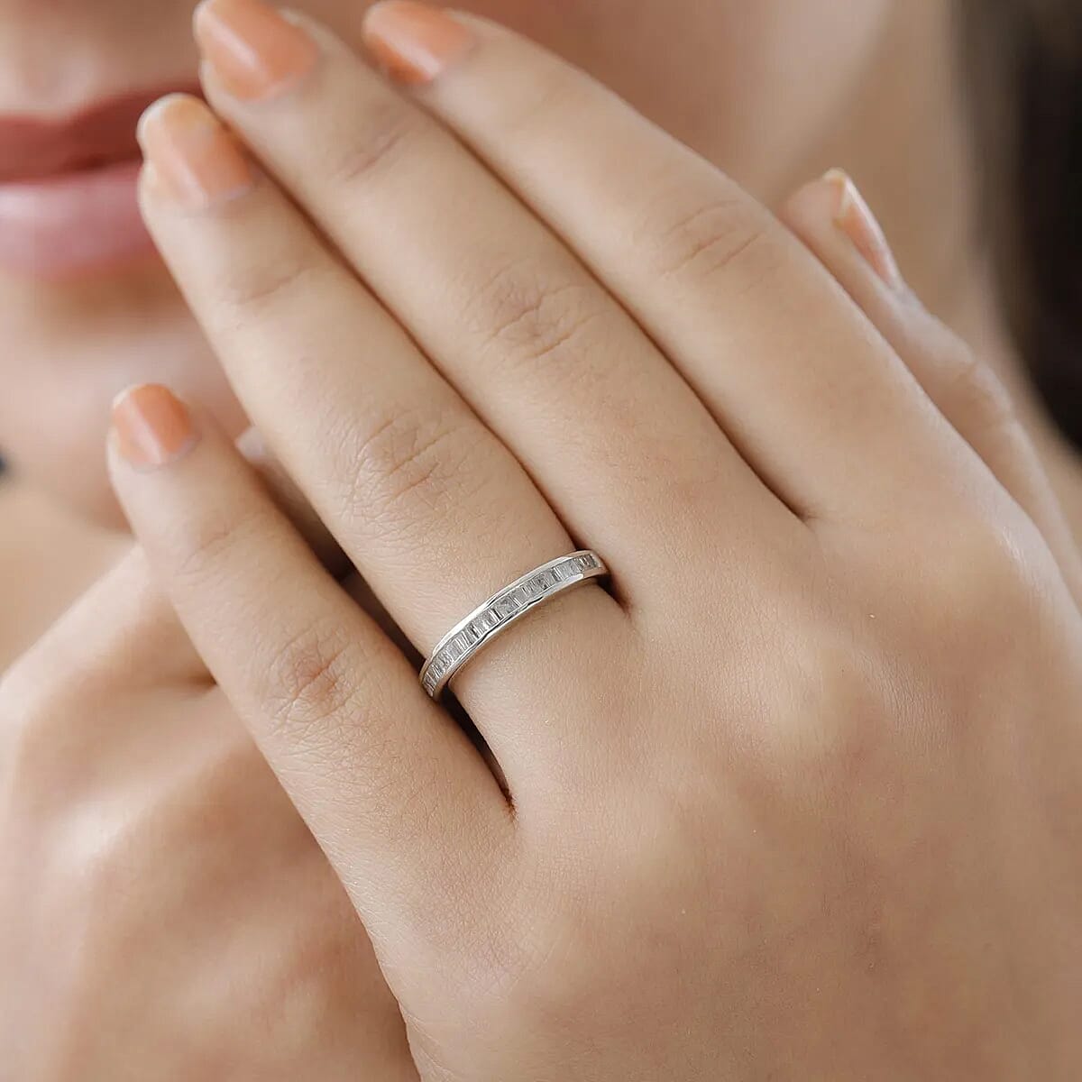 Diamond Half Eternity Band Ring in Platinum Over Sterling Silver (Size 10.0) 0.33 ctw image number 2