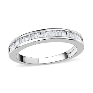 Diamond Half Eternity Band Ring in Platinum Over Sterling Silver (Size 9.0) 0.33 ctw