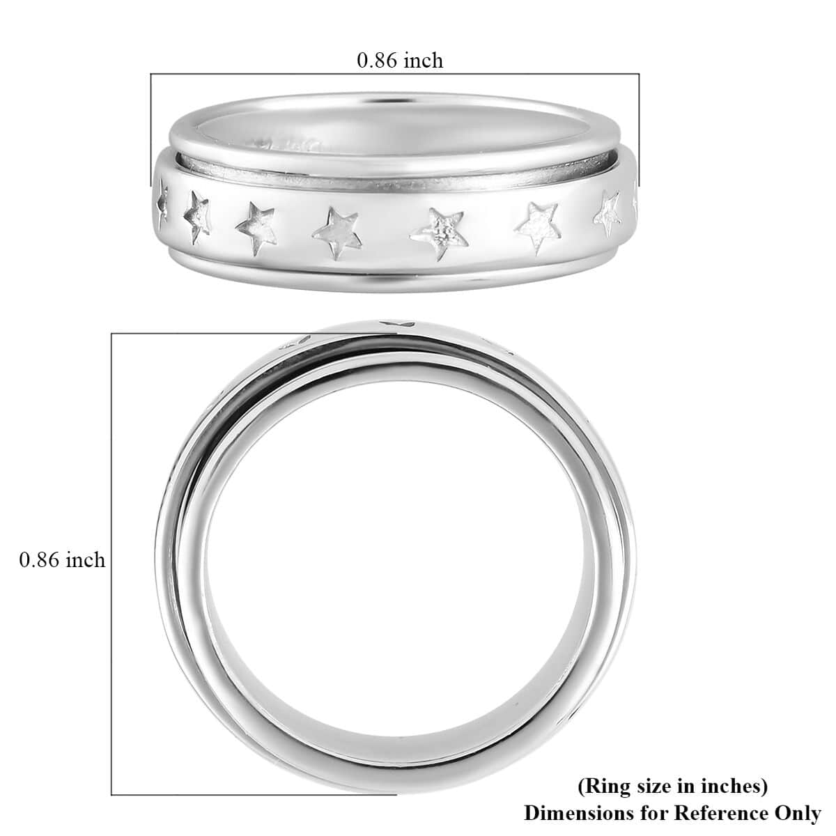 Stars Spinner Band Ring in Sterling Silver, Promise Rings (Size 11.0) 6.20 Grams image number 8