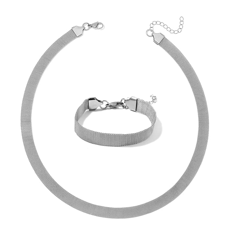 Mesh Bracelet 7.50 Inch and Necklace in Stainless Steel (20.00 In) 23.10 Grams