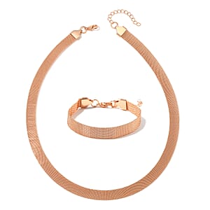 Mesh Bracelet 7.50 Inch and Necklace in ION Plated Rose Gold Stainless Steel (20.00 In) 23.10 Grams