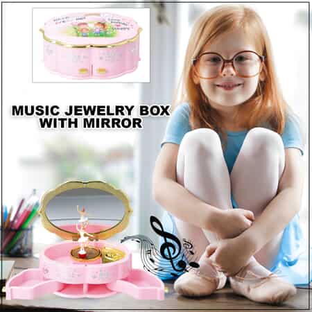 Pink Oval Shape Music Jewelry Box with Mirror and Dancer image number 1