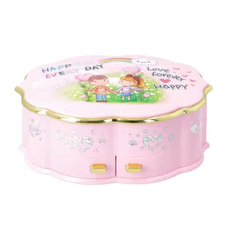 Pink Oval Shape Music Jewelry Box with Mirror and Dancer image number 4