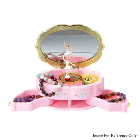 Pink Oval Shape Music Jewelry Box with Mirror and Dancer image number 6