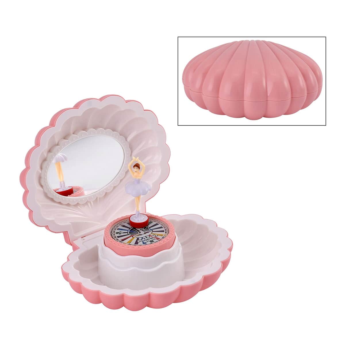 Pink Shell Shape Magnetic Ballerina Musical Jewelry Box image number 0