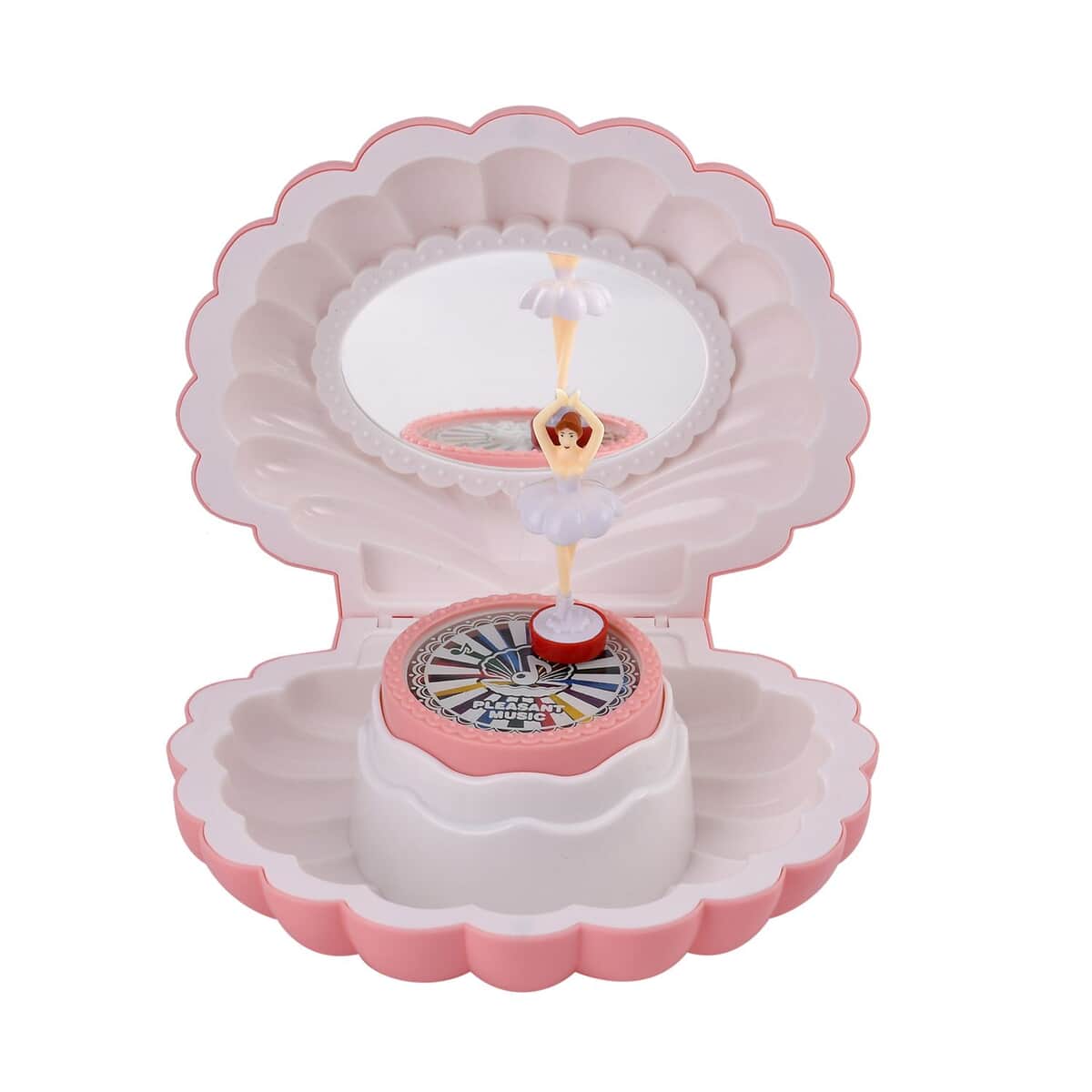 Pink Shell Shape Magnetic Ballerina Musical Jewelry Box image number 5