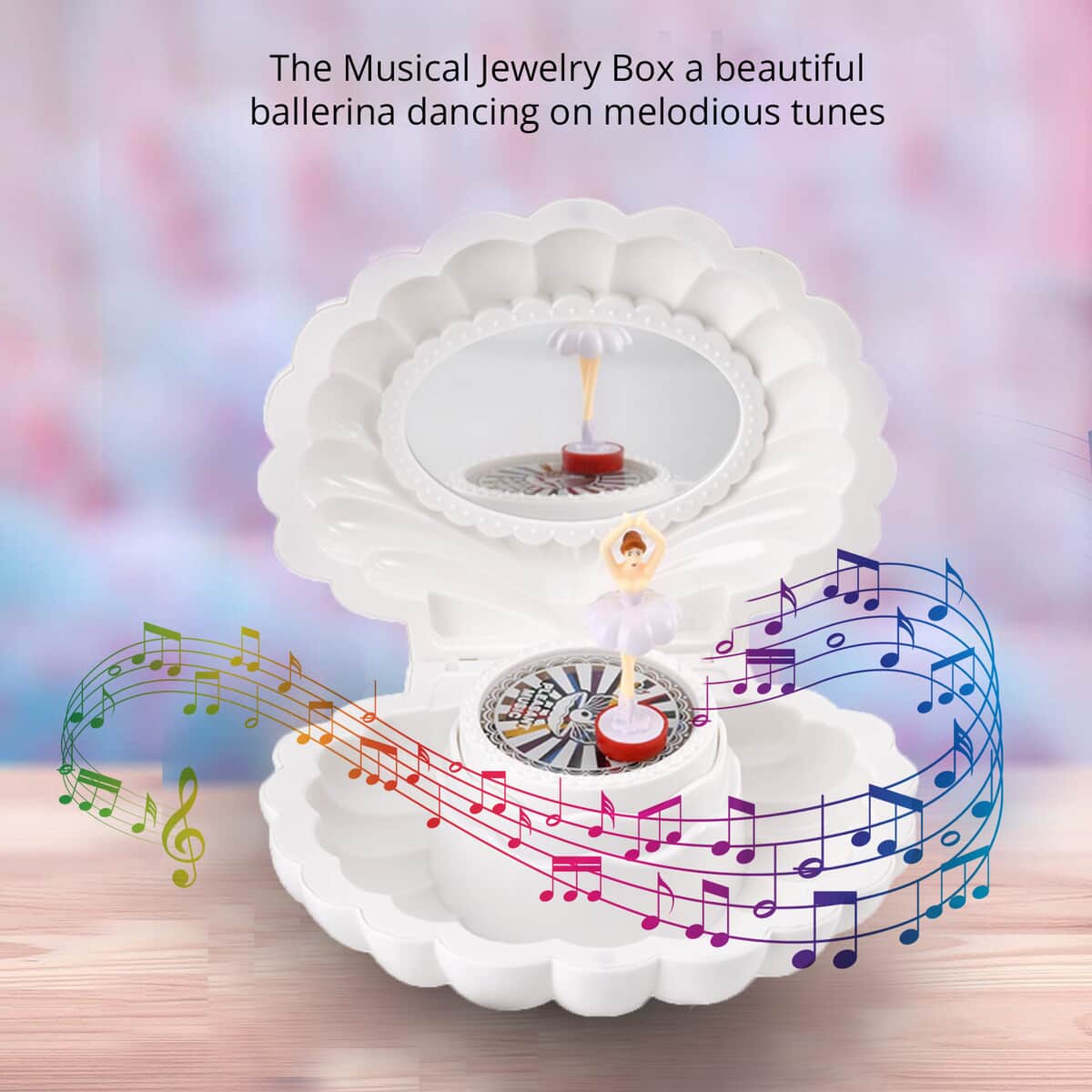 White Shell Shape Magnetic Ballerina Musical Jewelry Box image number 3