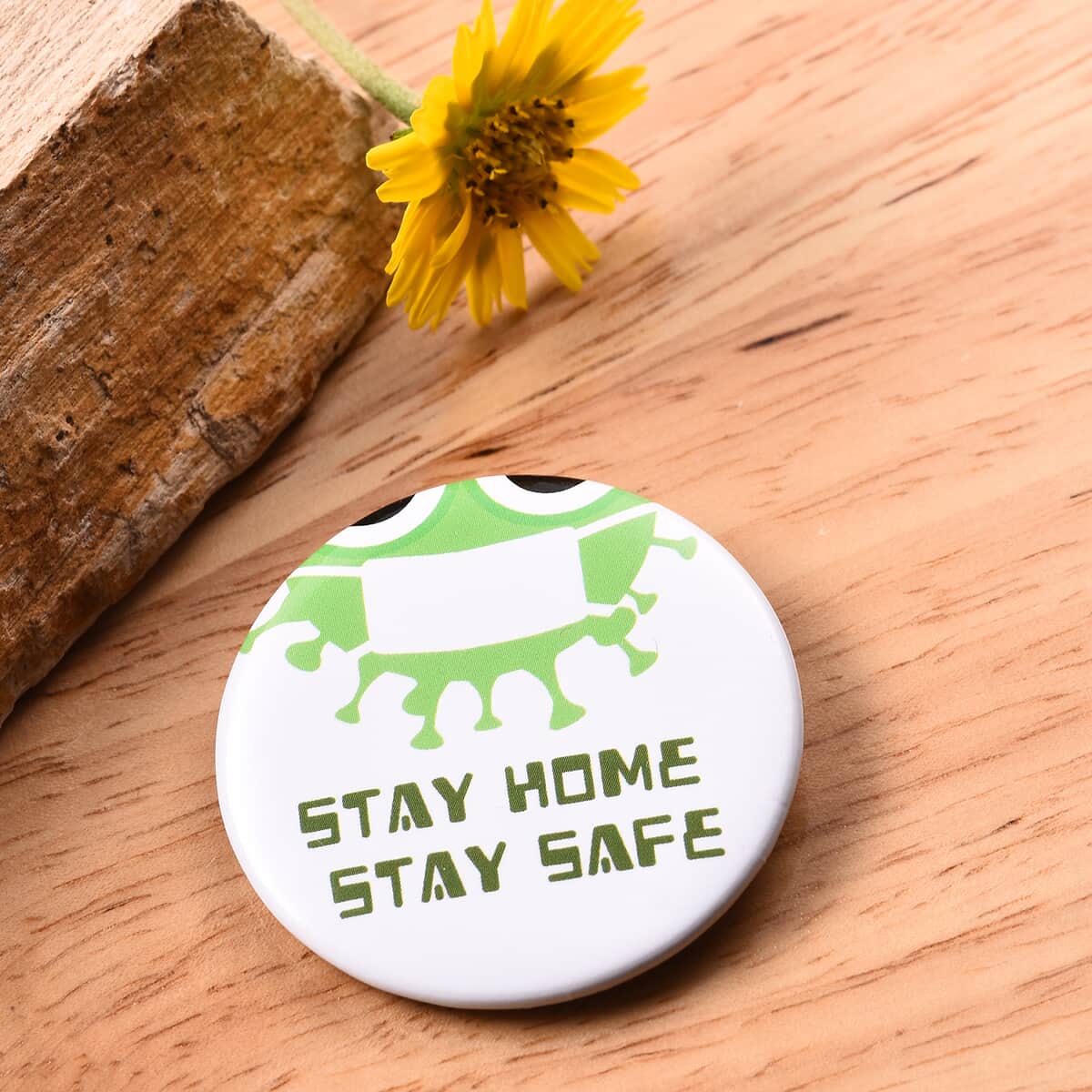 Stay Home Stay Safe Green Button Pin , Brooch Pin , Button Badge , Custom Button Pins image number 1