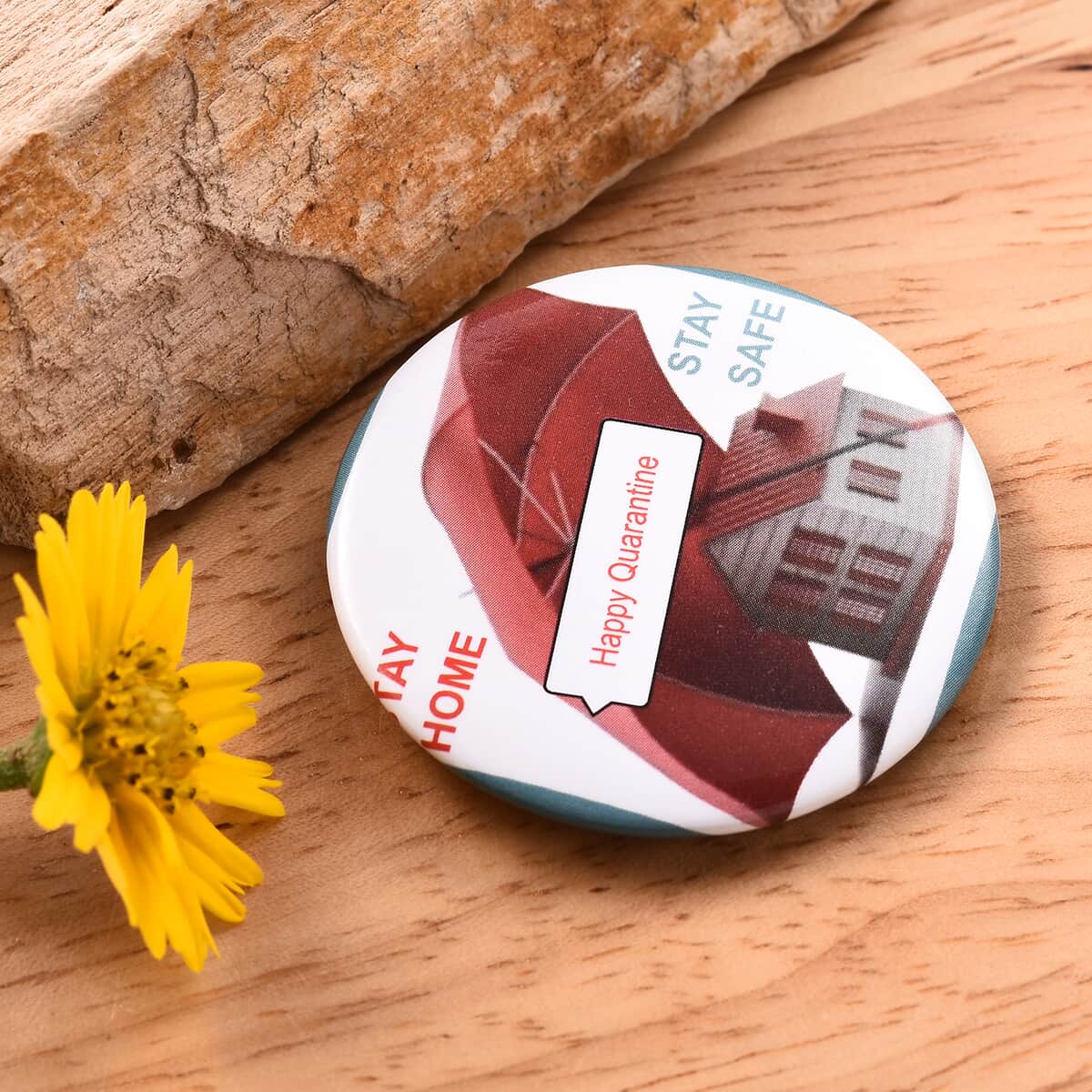 Stay Home Stay Safe Happy Quarantine Button Pin | Brooch Pin | Button Badge | Custom Button Pins image number 1