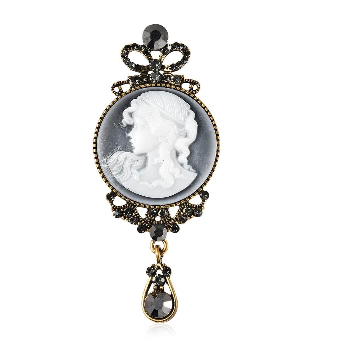 Gray Austrian Crystal Cameo Brooch in Goldtone image number 0