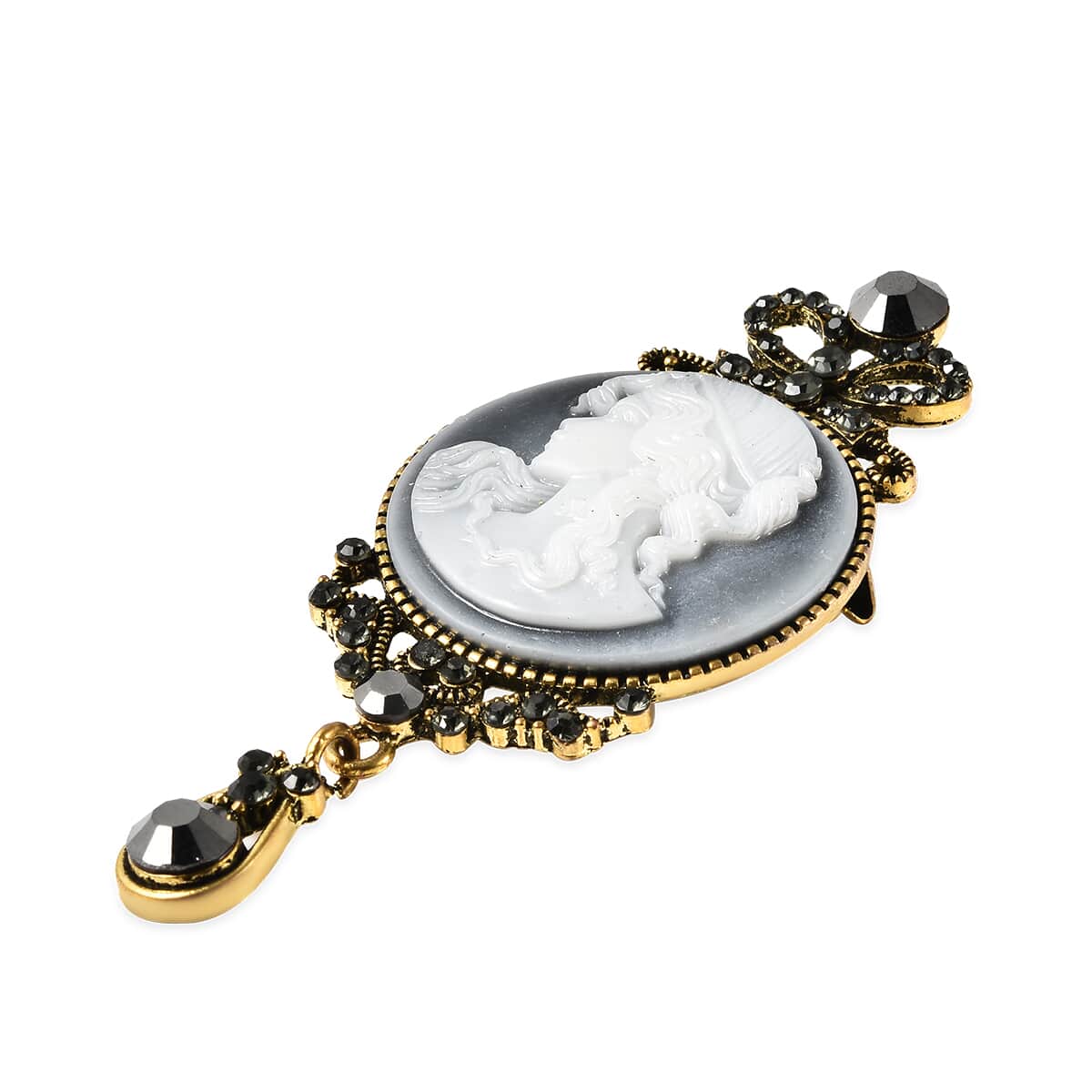 Gray Austrian Crystal Cameo Brooch in Goldtone image number 2