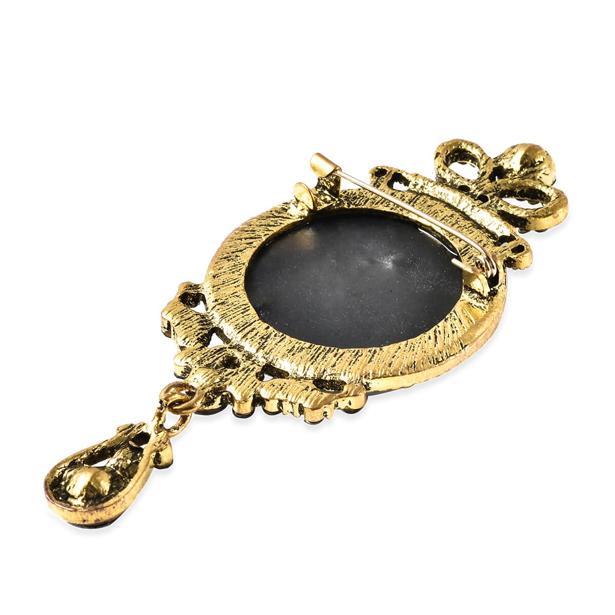 Gray Austrian Crystal Cameo Brooch in Goldtone image number 3