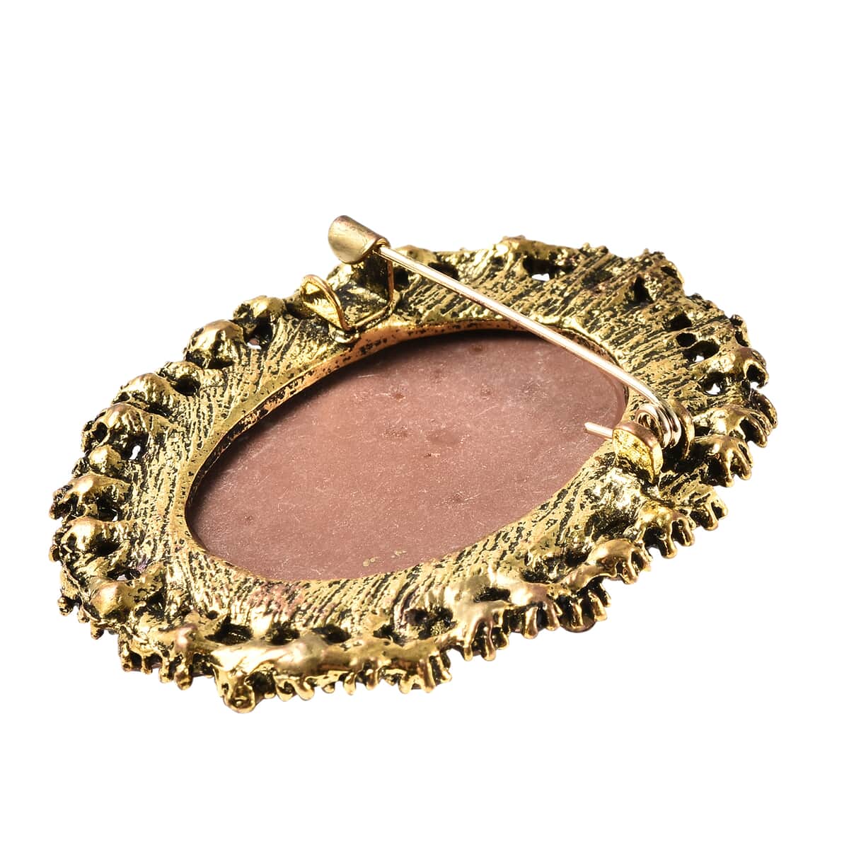 Champagne Austrian Crystal Cameo Brooch in Goldtone image number 3