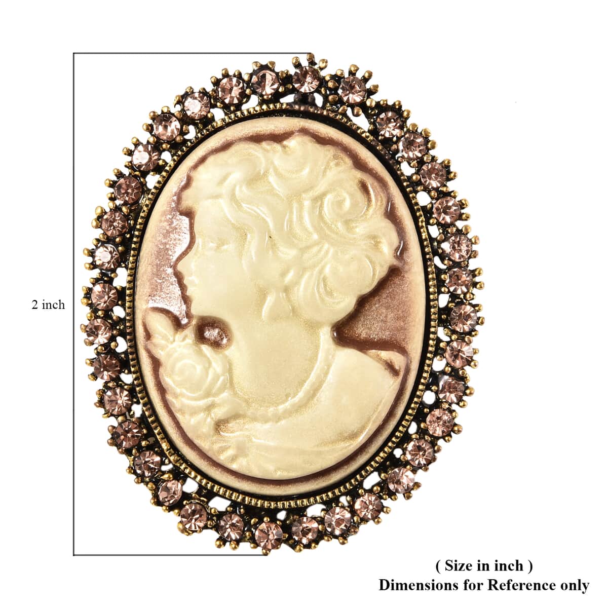 Champagne Austrian Crystal Cameo Brooch in Goldtone image number 4
