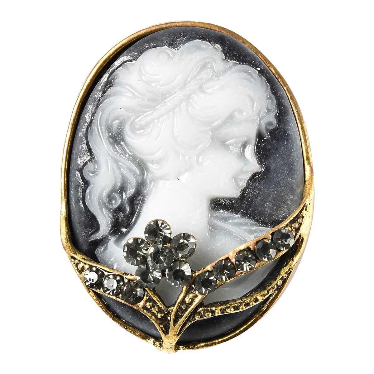 Gray Austrian Crystal Floral Cameo Brooch in Goldtone image number 0