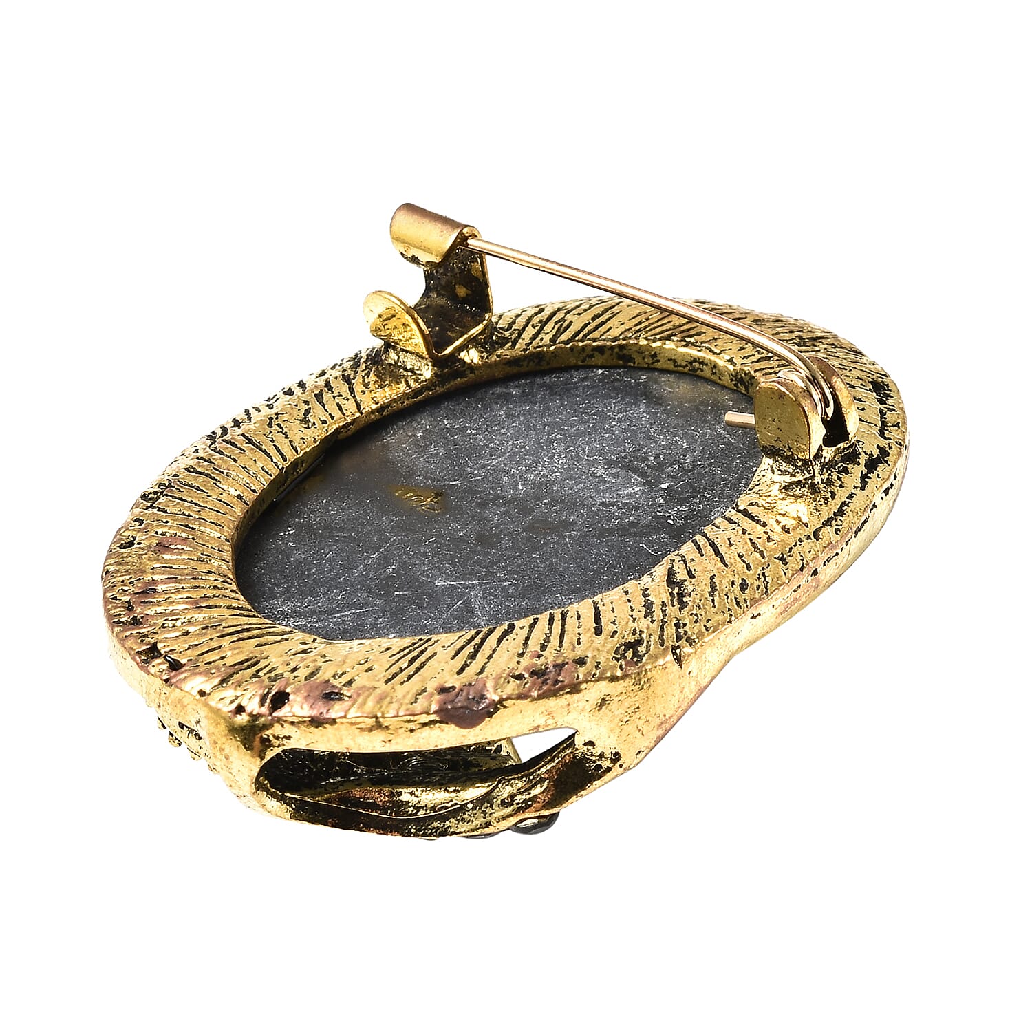 Gray Austrian Crystal Floral Cameo Brooch in Goldtone