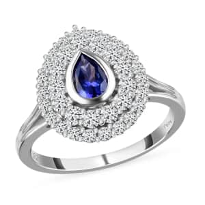 AAA Tanzanite and White Zircon Ring in Platinum Over Sterling Silver (Size 10.0) 2.00 ctw
