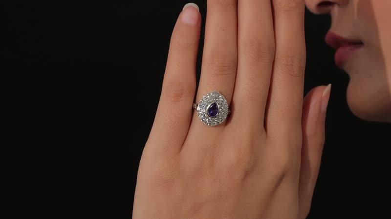 2.30 ctw AAA Tanzanite and Zircon Ring in Platinum Over Sterling Silver