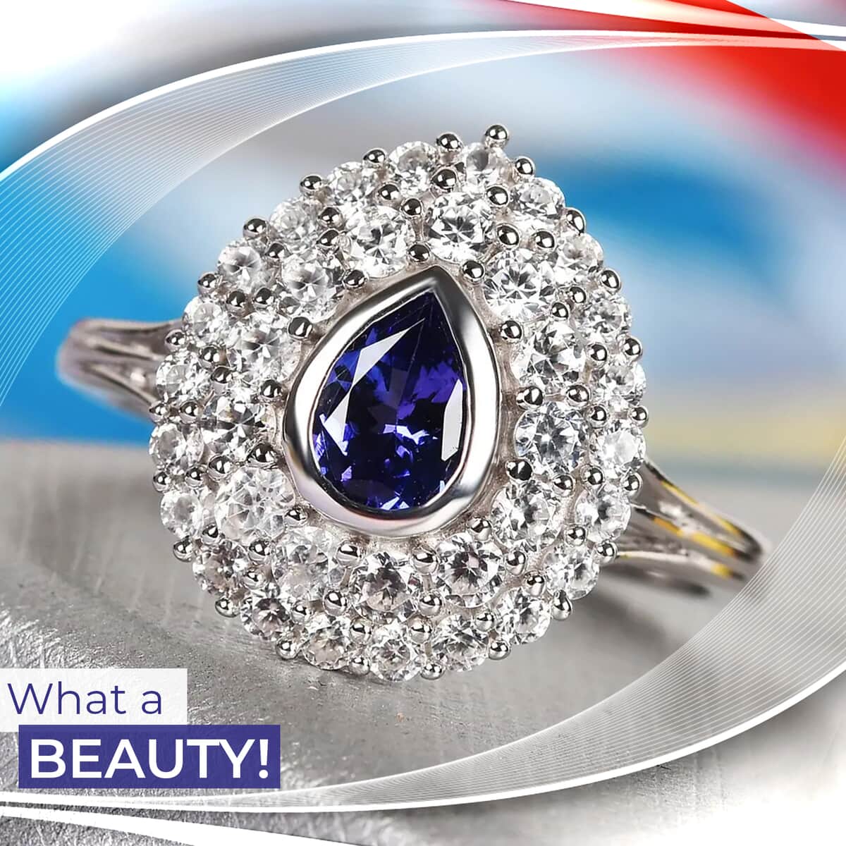 AAA Tanzanite and White Zircon Ring in Platinum Over Sterling Silver (Size 10.0) 2.00 ctw image number 1