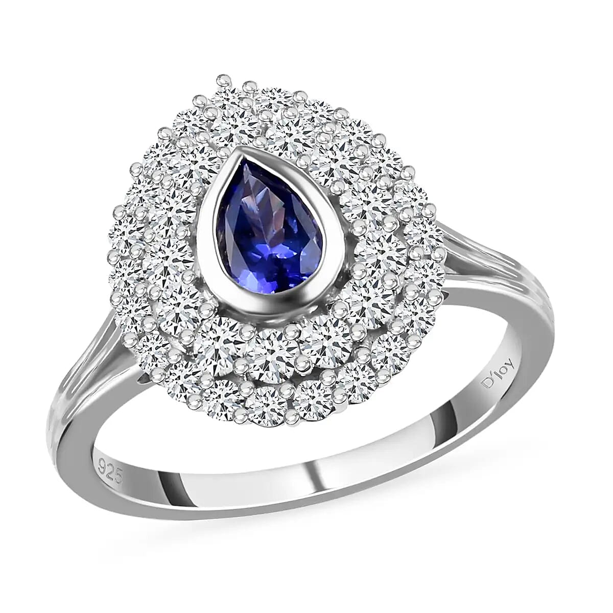 AAA Tanzanite and White Zircon 2.00 ctw Ring in Platinum Over Sterling Silver (Size 5.0) image number 0