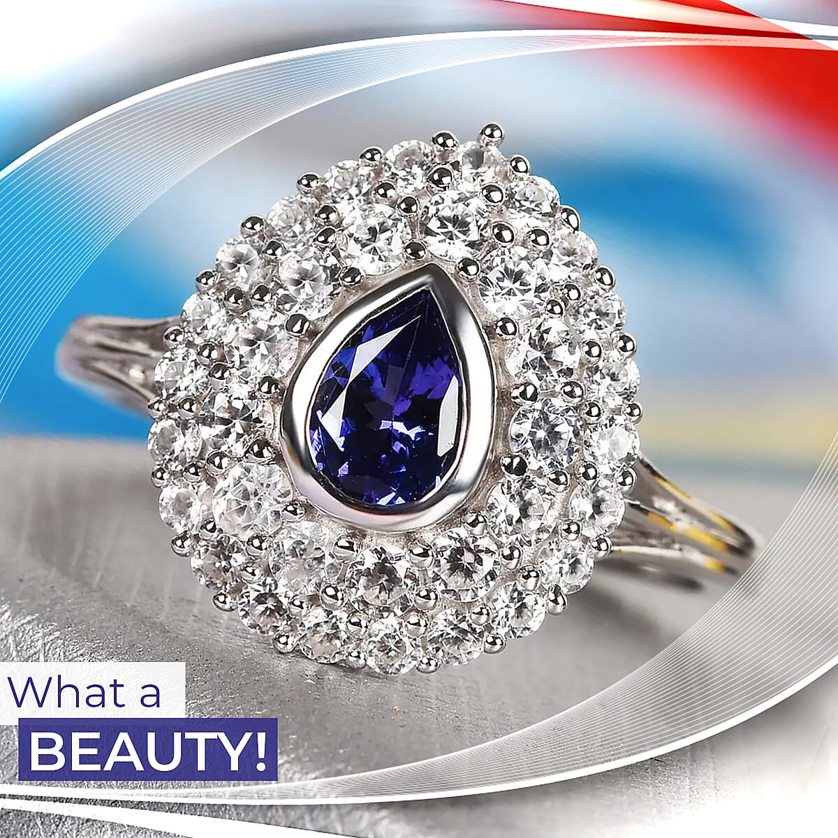 AAA Tanzanite and White Zircon 2.00 ctw Ring in Platinum Over Sterling Silver (Size 5.0) image number 1
