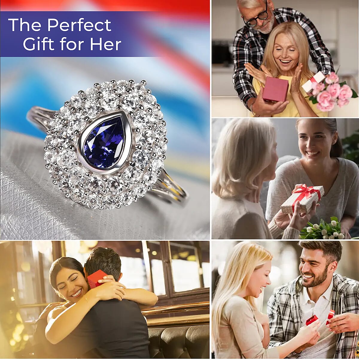 AAA Tanzanite and White Zircon 2.00 ctw Ring in Platinum Over Sterling Silver (Size 5.0) image number 3