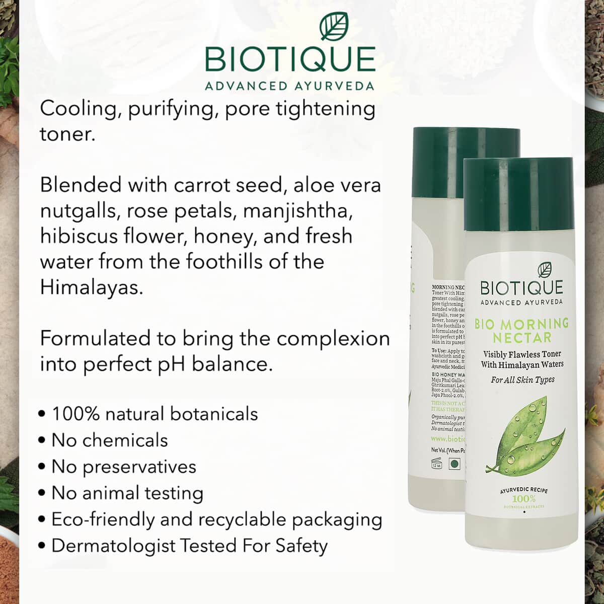 BIOTIQUE Advanced Ayurveda Visibly Flawless Toner with Himalayan Waters For All Skin Types image number 2