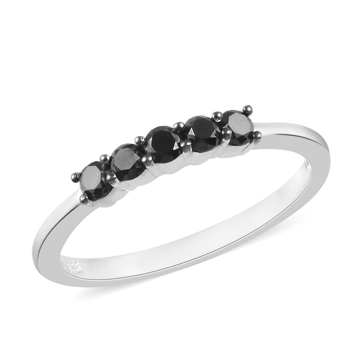 Black Diamond Ring in Platinum Over Sterling Silver (Size 7.0) 0.50 ctw image number 0