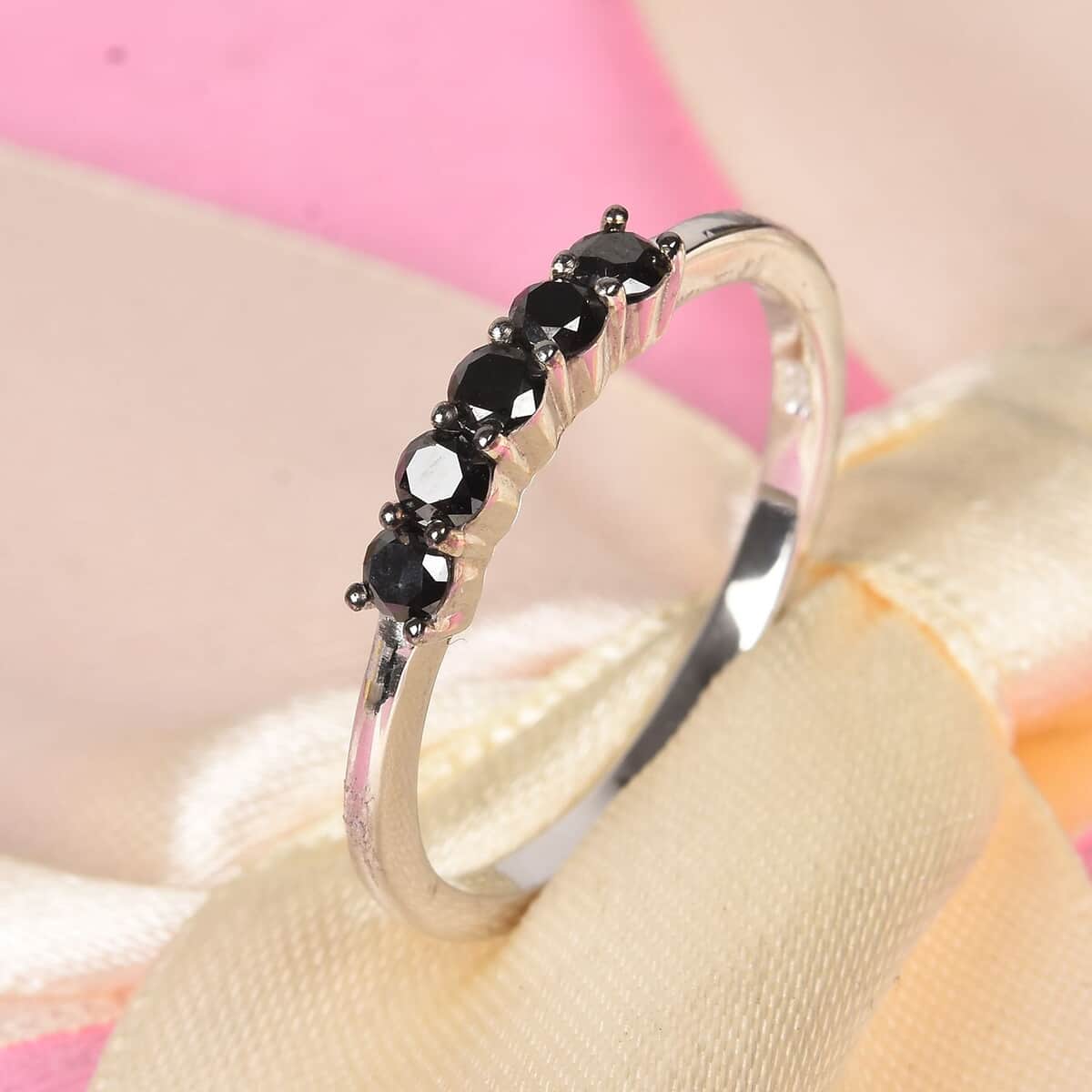 Black Diamond Ring in Platinum Over Sterling Silver (Size 7.0) 0.50 ctw image number 1