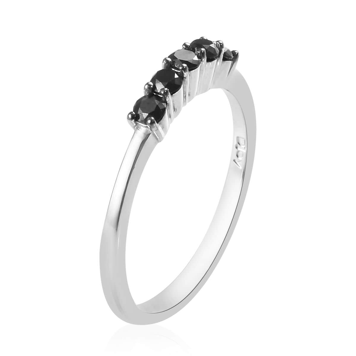 Black Diamond Ring in Platinum Over Sterling Silver (Size 7.0) 0.50 ctw image number 3