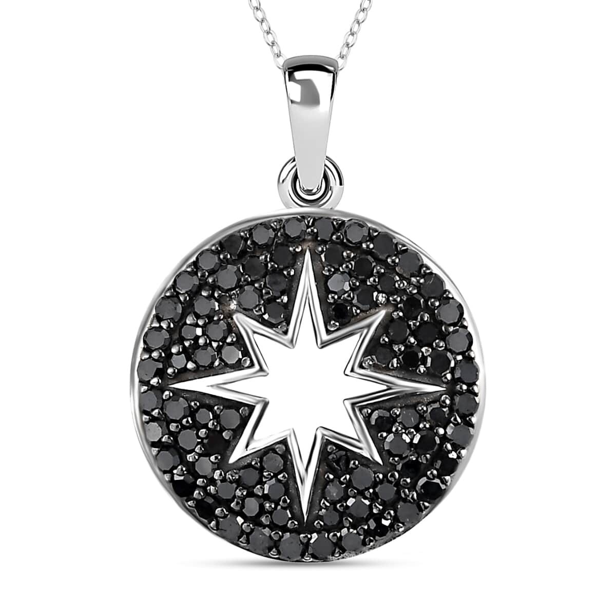 Black Diamond (IR) Star Pendant Necklace (20 Inches) in Rhodium & Platinum Over Sterling Silver 1.00 ctw image number 0