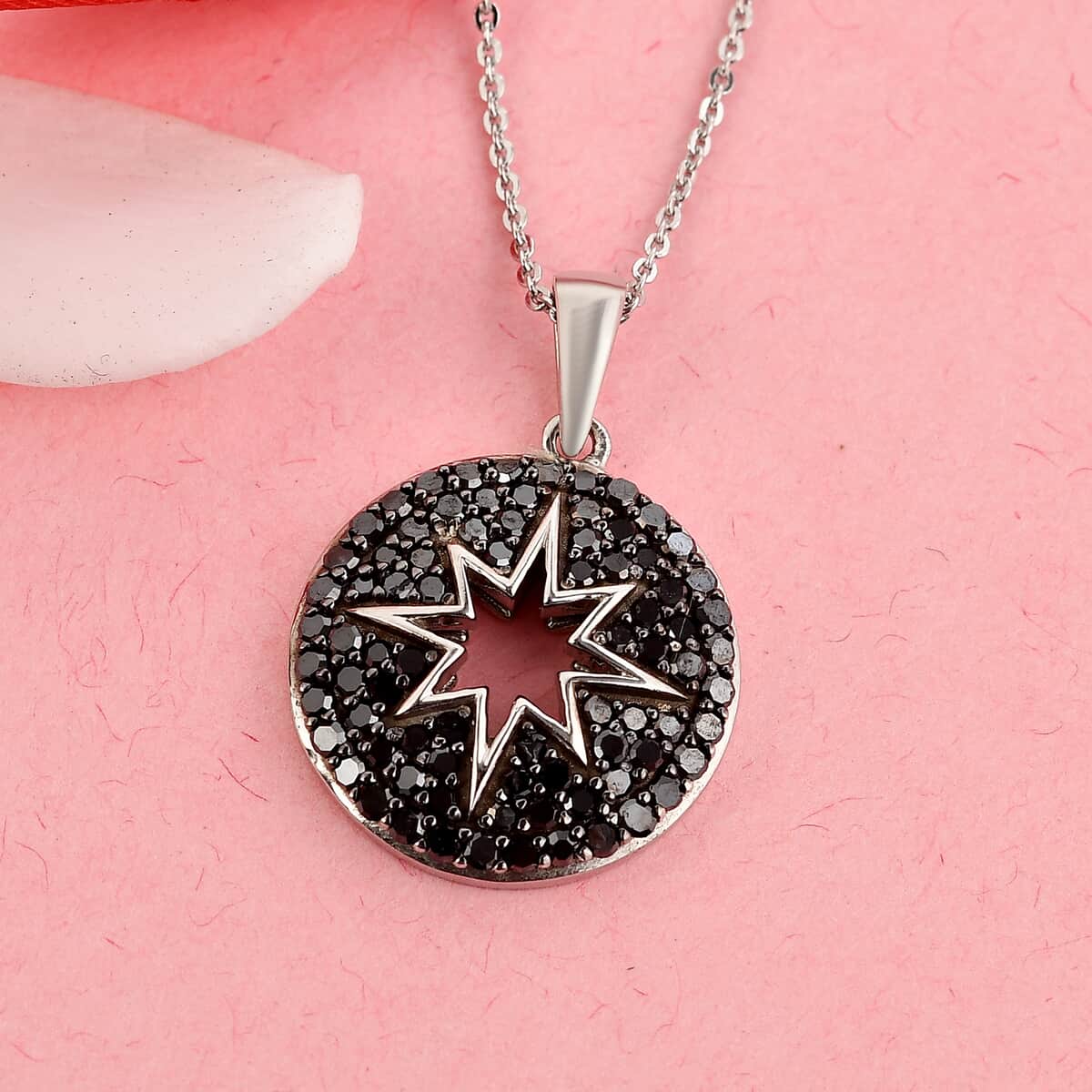 Black Diamond (IR) Star Pendant Necklace (20 Inches) in Rhodium & Platinum Over Sterling Silver 1.00 ctw image number 1