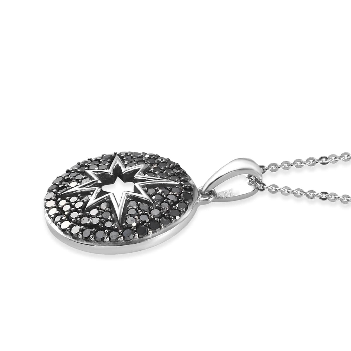 Black Diamond (IR) Star Pendant Necklace (20 Inches) in Rhodium & Platinum Over Sterling Silver 1.00 ctw image number 3