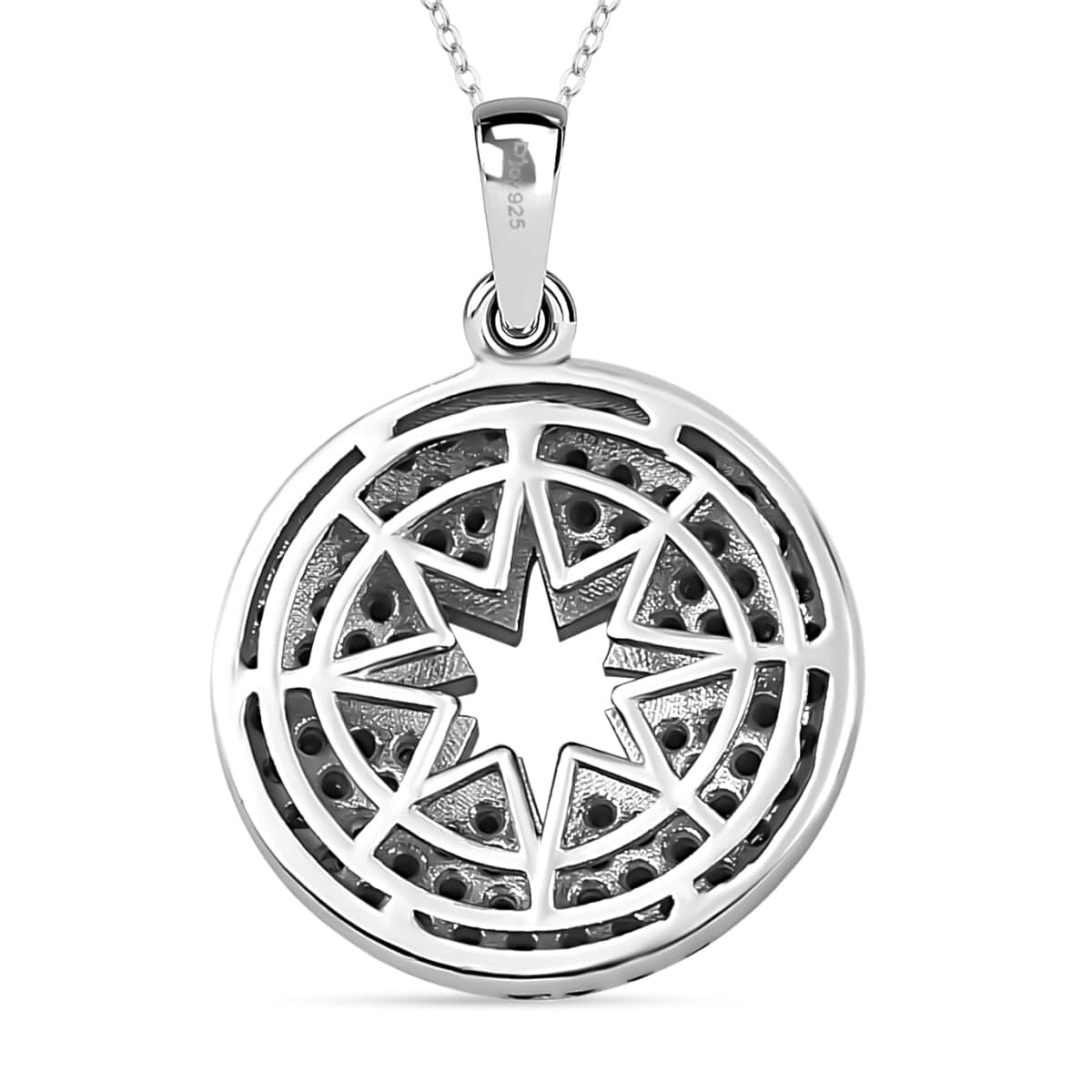 Black Diamond (IR) Star Pendant Necklace (20 Inches) in Rhodium & Platinum Over Sterling Silver 1.00 ctw image number 4