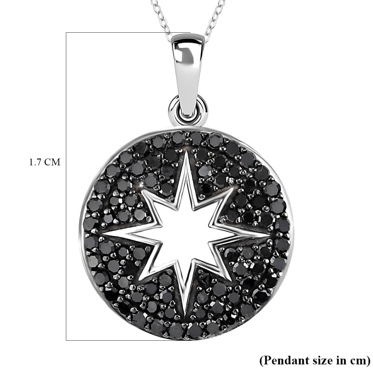 Black Diamond (IR) Star Pendant Necklace (20 Inches) in Rhodium & Platinum Over Sterling Silver 1.00 ctw image number 5