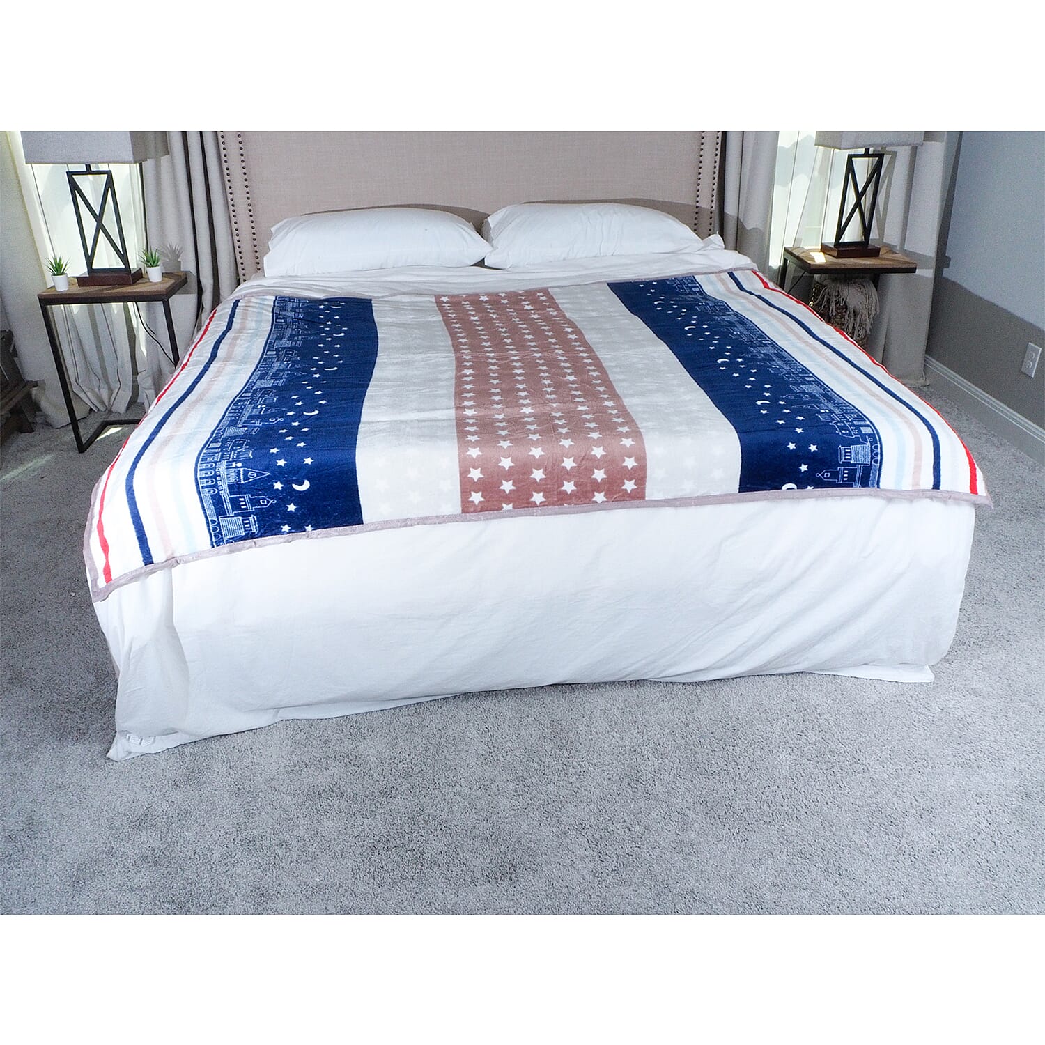 Homesmart Multi Color Stripes & Stars Microfiber Flannel Blanket