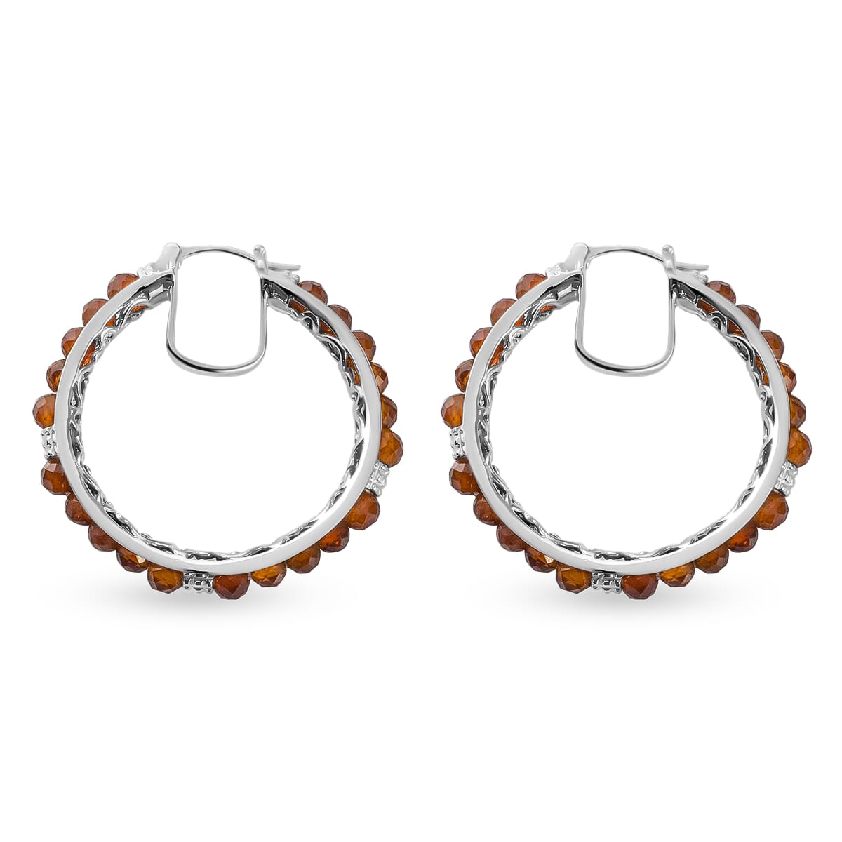 Karis Ratnapura Hessonite Garnet Faceted 25.00 ctw Hoop Earrings in Platinum Bond  image number 3