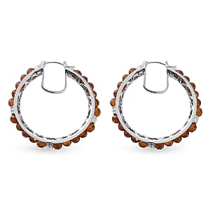 Karis Ratnapura Hessonite Garnet Faceted 25.00 ctw Hoop Earrings in Platinum Bond 