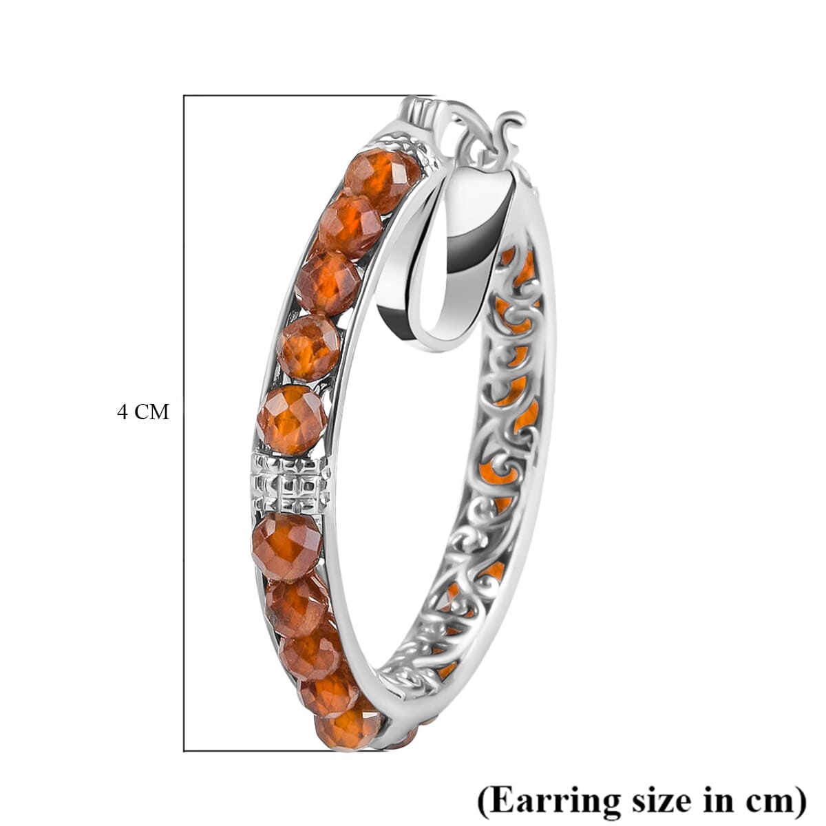 Karis Ratnapura Hessonite Garnet Faceted 25.00 ctw Hoop Earrings in Platinum Bond  image number 4