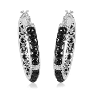 Karis Thai Black Spinel Inside Out Hoop Earrings in Platinum Bond 13.00 ctw