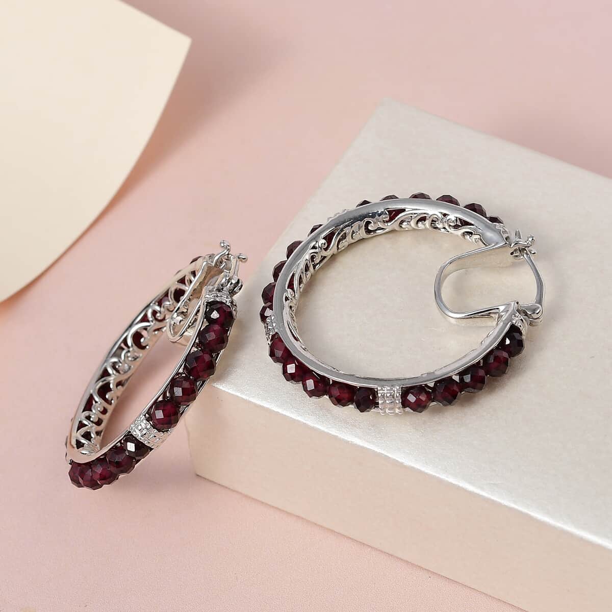 Karis Mozambique Garnet Inside Out Hoop Earrings in Platinum Bond 22.00 ctw image number 3