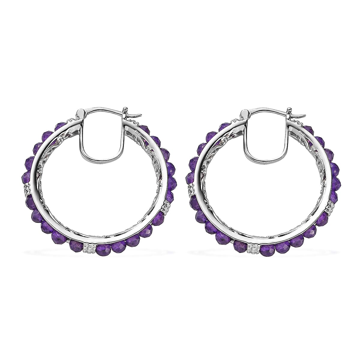 EverTrue Amethyst 20.00 ctw Faceted Hoop Earrings in Platinum Bond image number 5