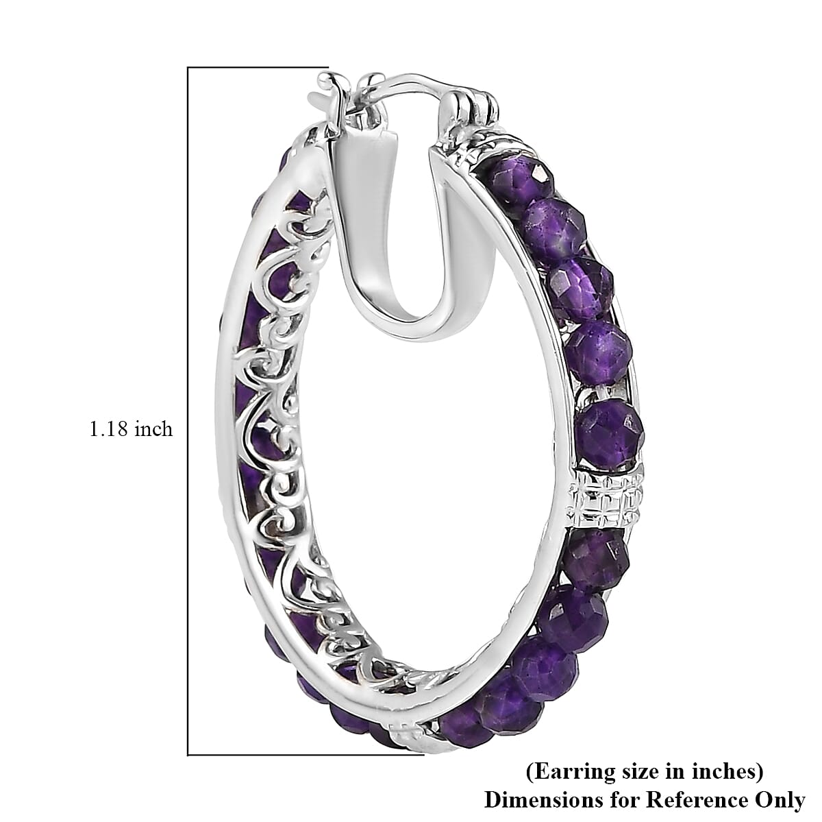 EverTrue Amethyst 20.00 ctw Faceted Hoop Earrings in Platinum Bond image number 6