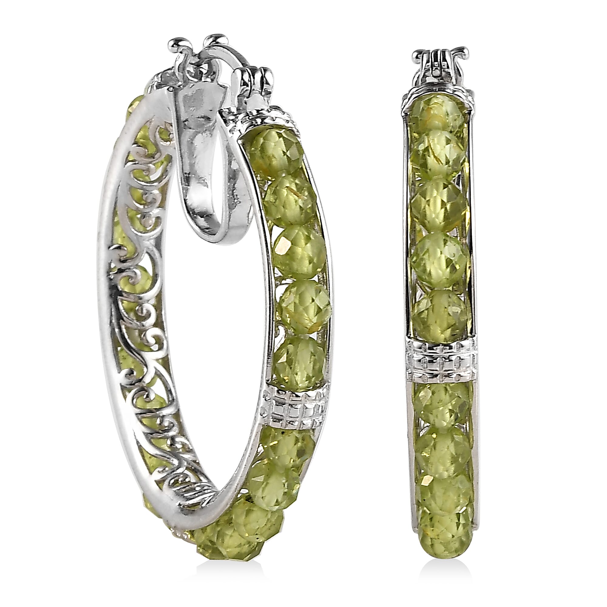 EverTrue Peridot 16.50 ctw  Faceted Hoop Earrings in Platinum Bond