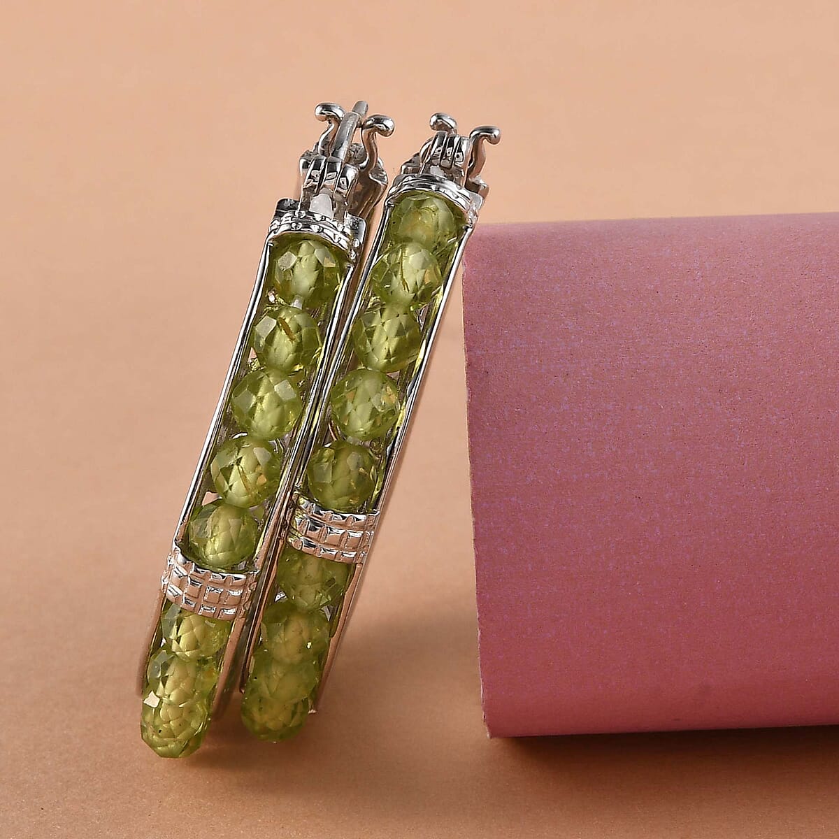 Karis Peridot Faceted Hoop Earrings in Platinum Bond 16.50 ctw  image number 1