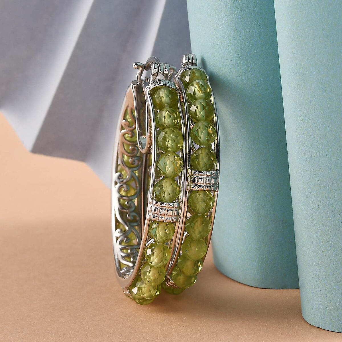 Karis Peridot Faceted Hoop Earrings in Platinum Bond 16.50 ctw  image number 2