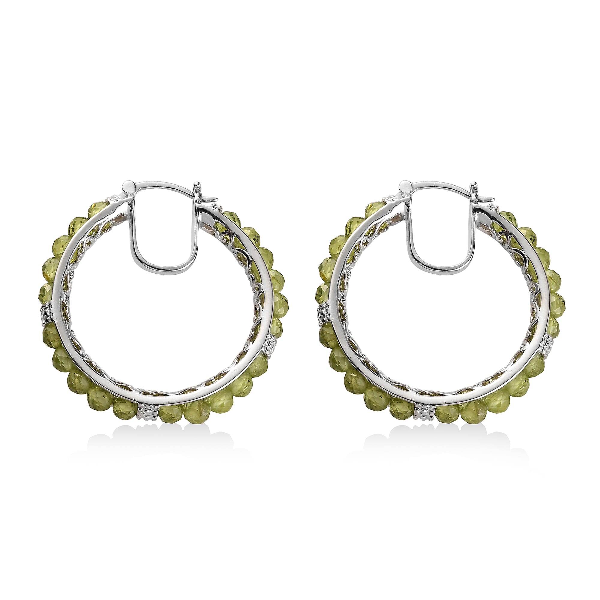 EverTrue Peridot 16.50 ctw  Faceted Hoop Earrings in Platinum Bond