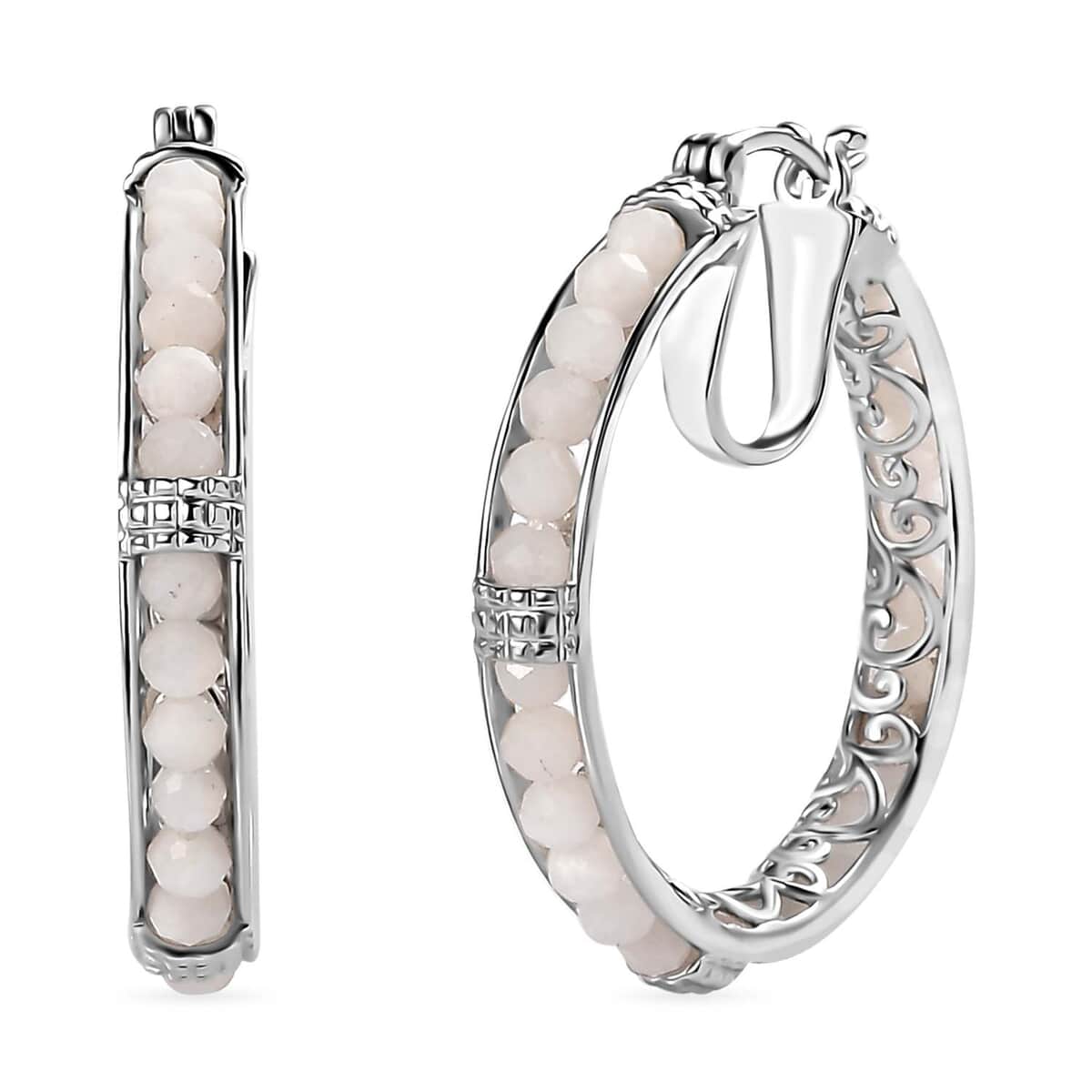 Karis Kuisa Rainbow Moonstone 16.50 ctw Faceted Hoop Earrings in Platinum Bond image number 0